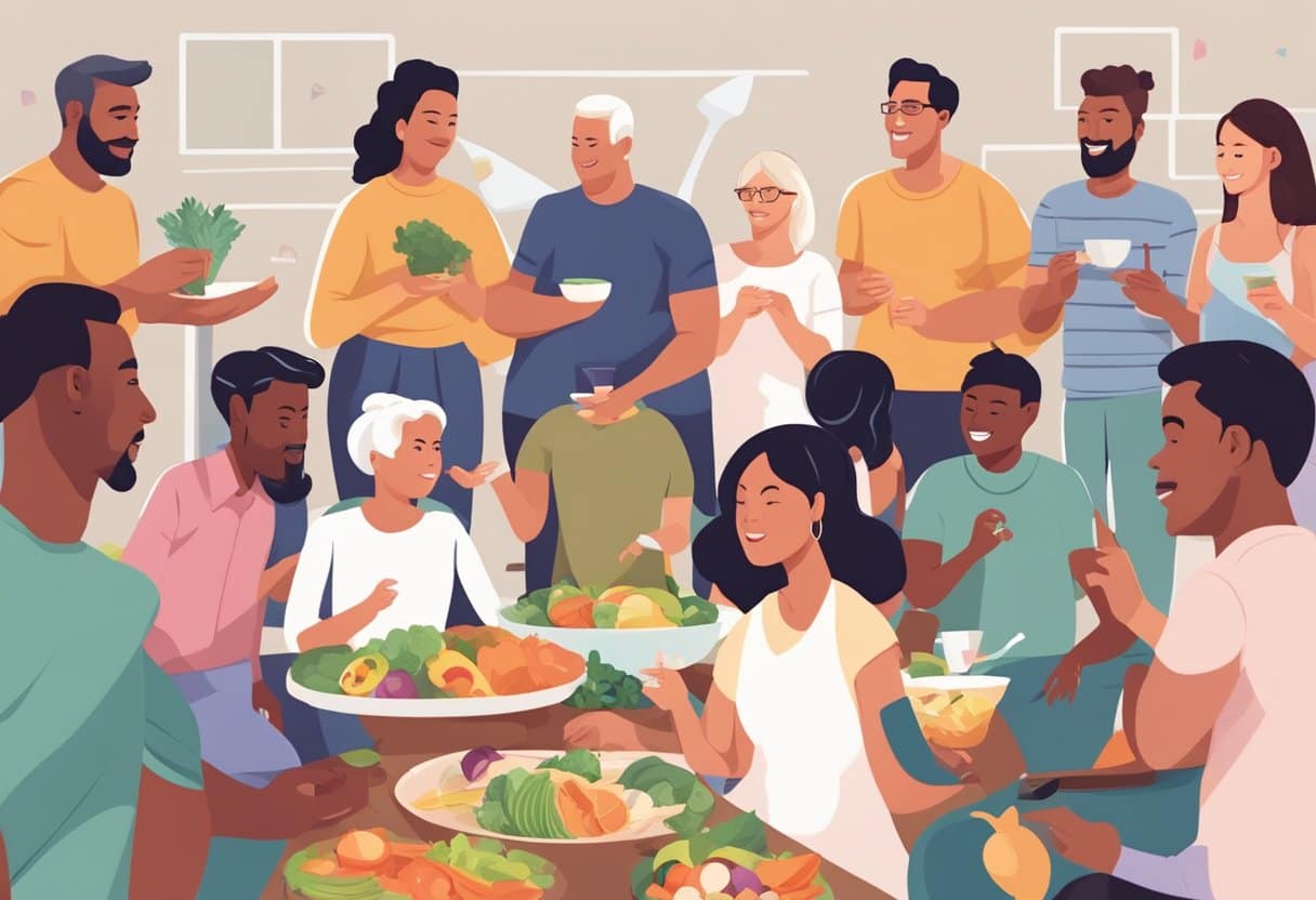 A diverse group of people of various ages, genders, and ethnicities engaging in different activities while following a keto diet