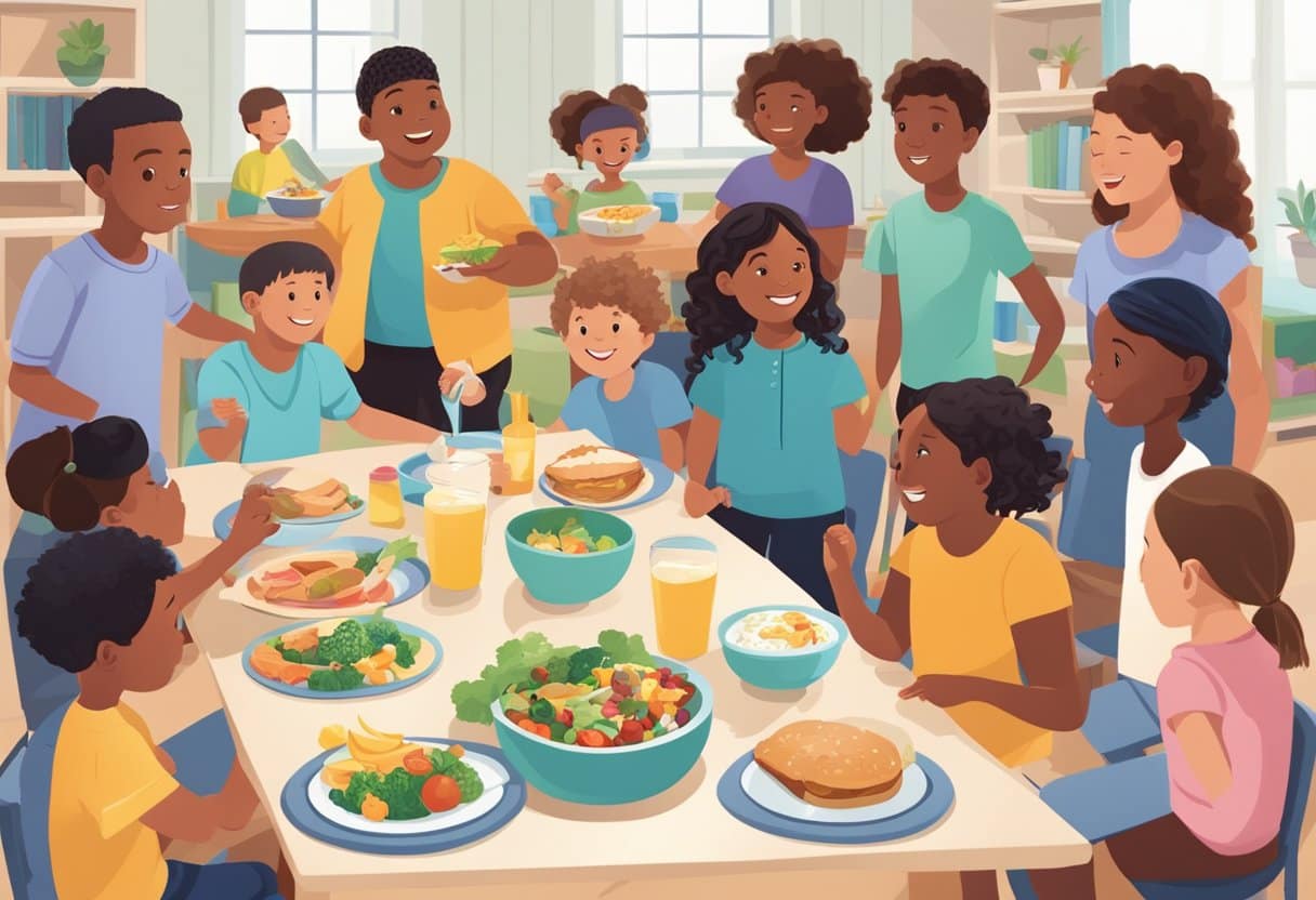 A diverse group of children and adolescents engage in various activities while following a ketogenic diet. Different demographics are represented, showcasing the diet's versatility and accessibility