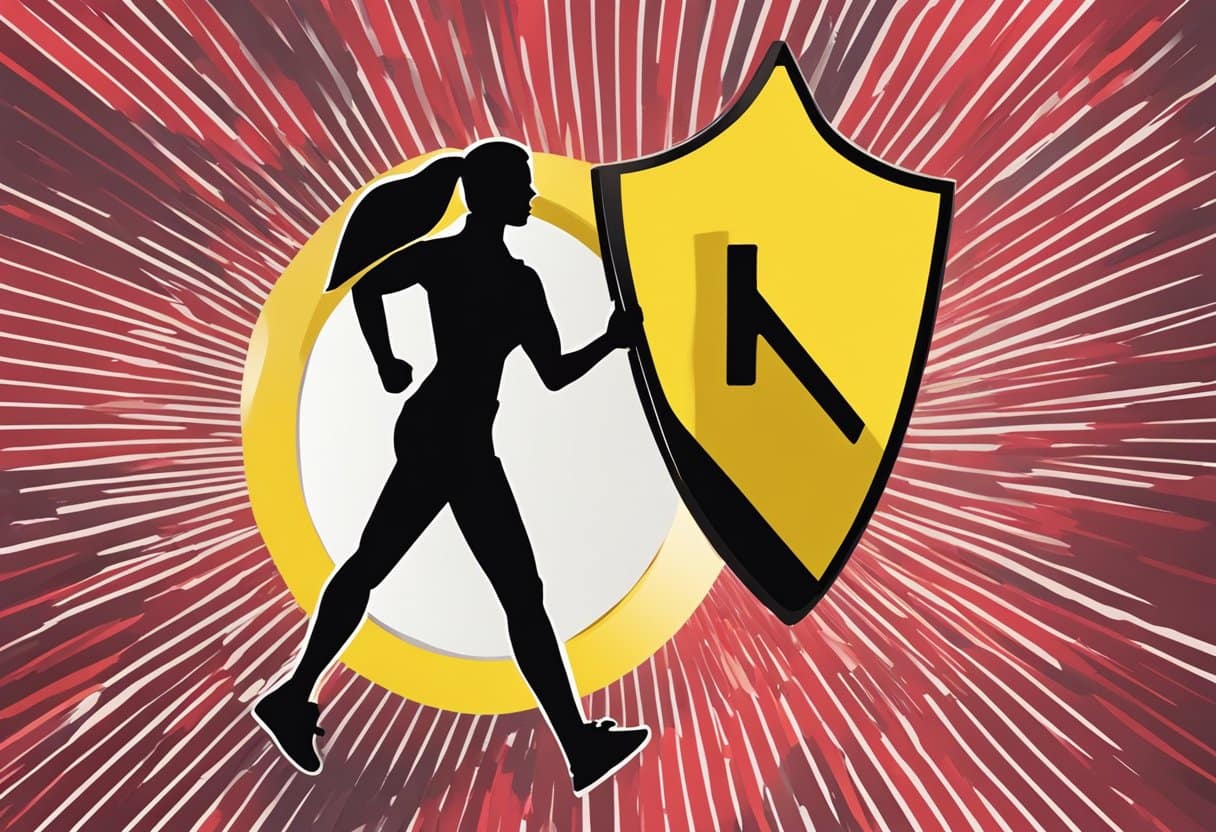 A caution sign with a red slash over a silhouette of a person following a fitness influencer