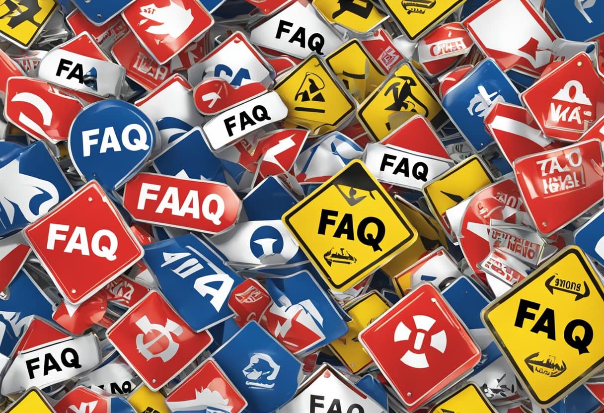 A group of caution signs surround a bold "FAQ" logo, warning of potential dangers