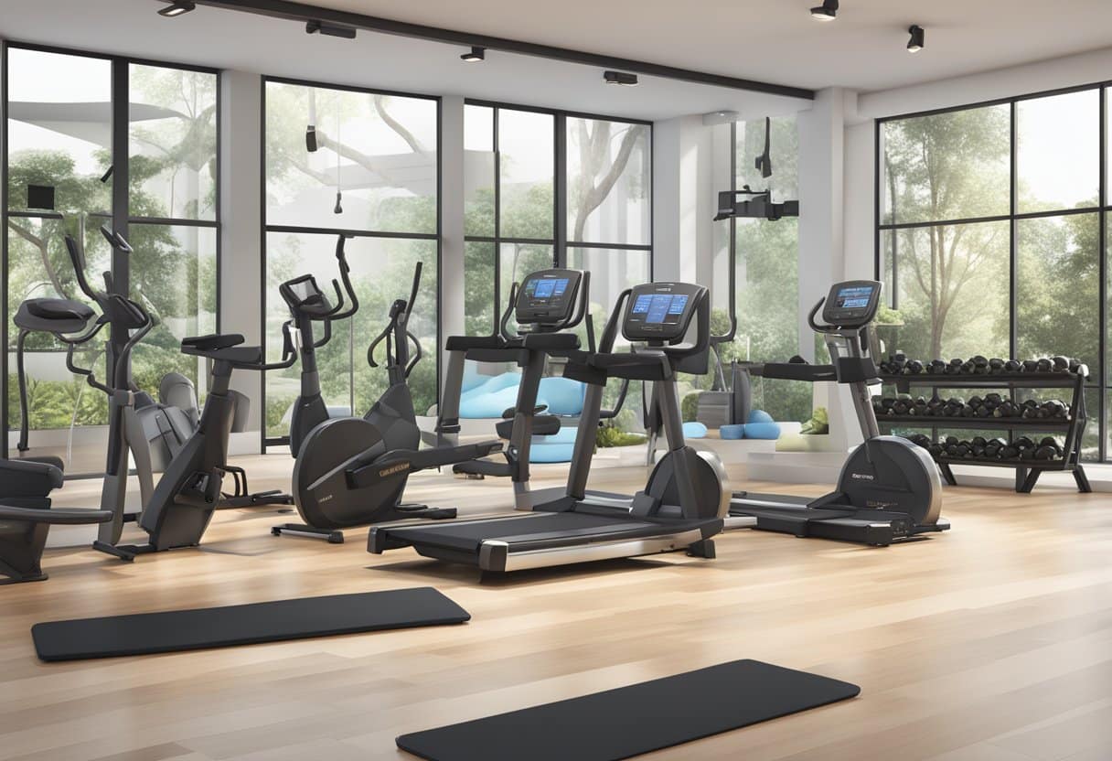 A sleek, modern gym with Equinox branding. A price list or digital display showing "Personal Training Options" and "How much is personal training at Equinox"