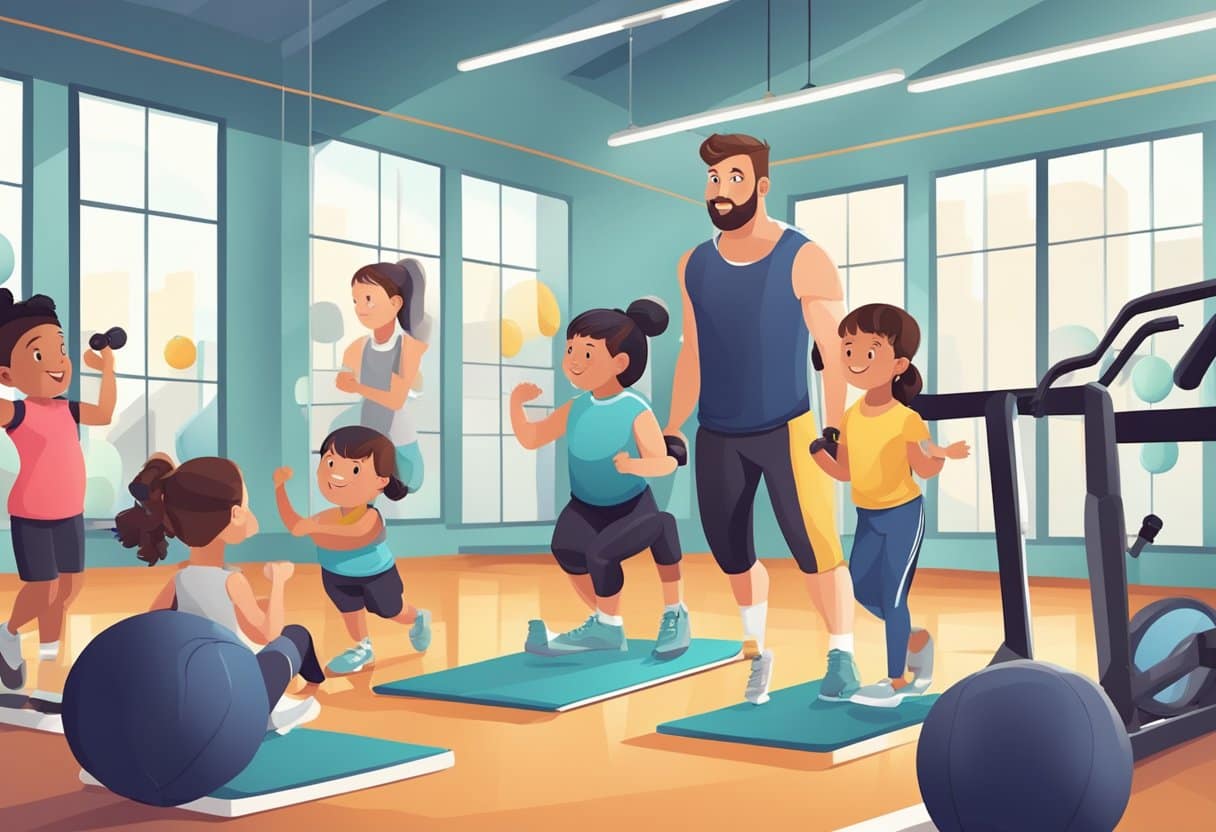 Children in a gym with personal trainers, setting fitness goals