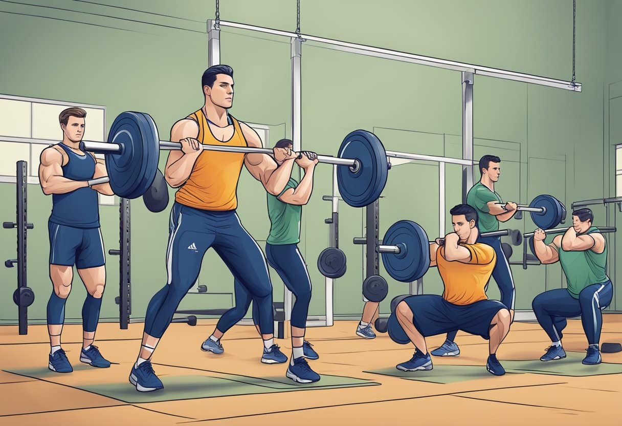 Athletes performing functional exercises and baseball-specific movements in a weight training program