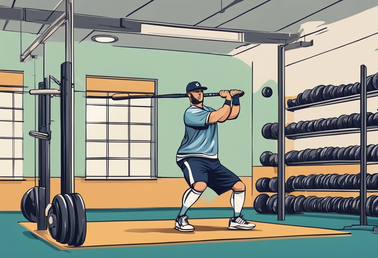 a man holding a bat in a gym