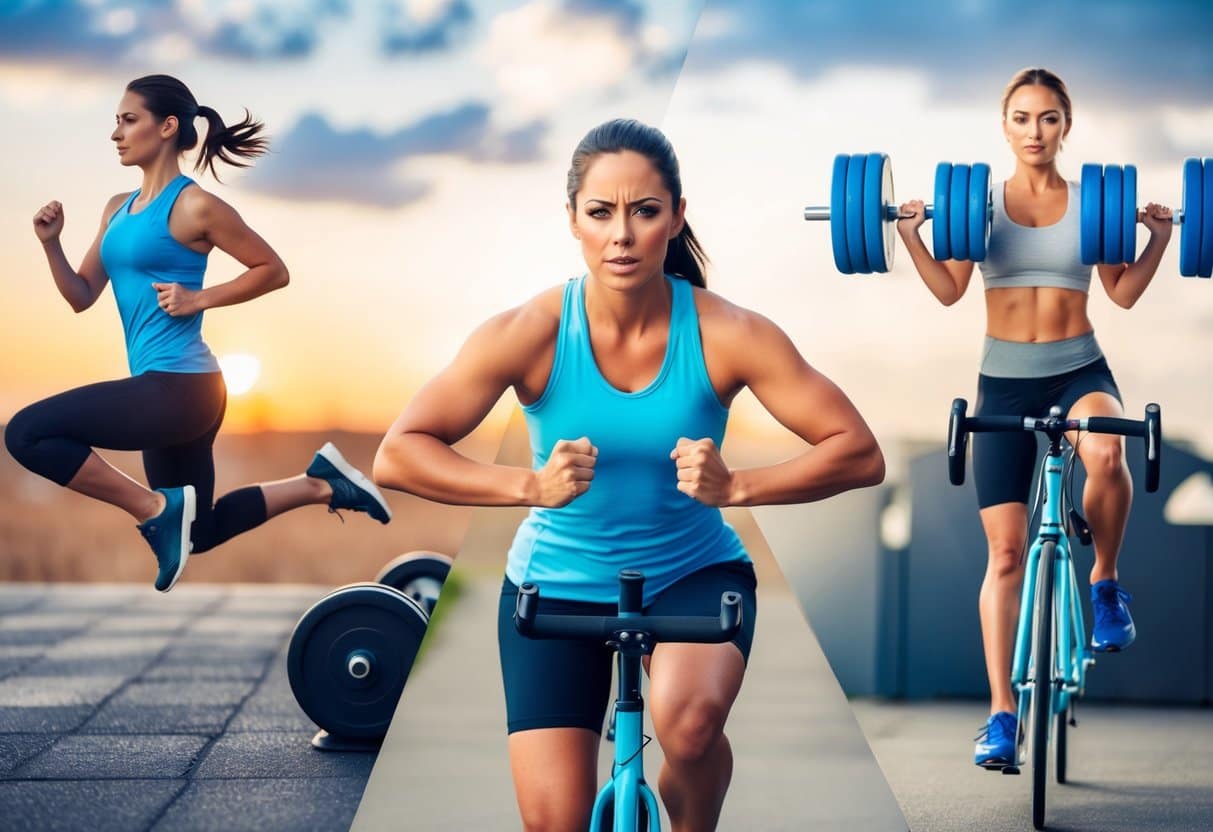 a collage of a woman working out