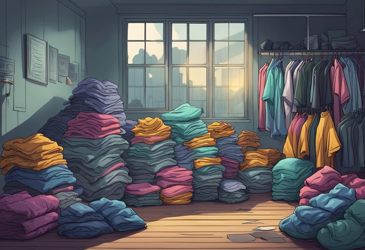 A pile of workout clothing emitting toxic fumes in a dimly lit room