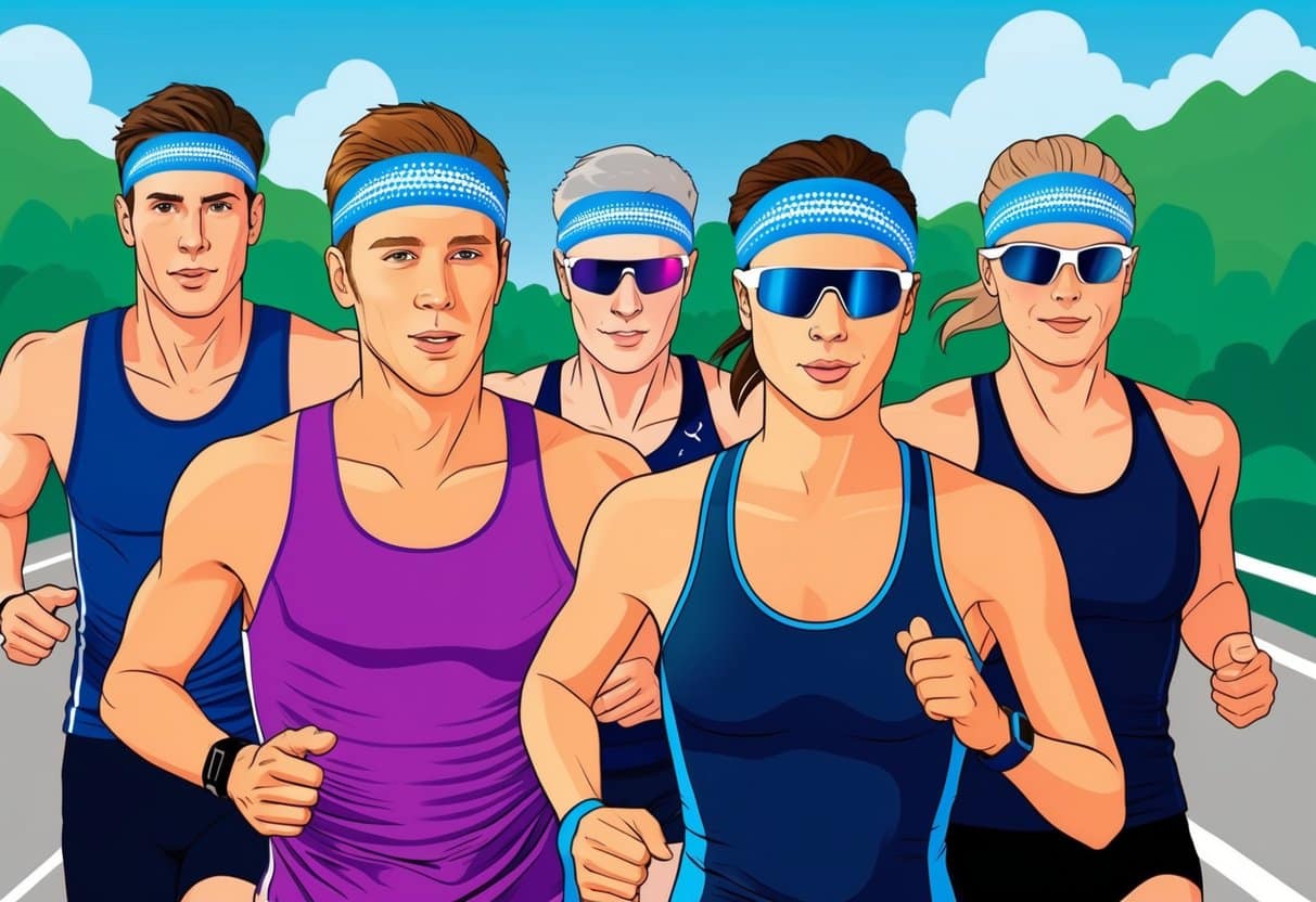 a group of people running