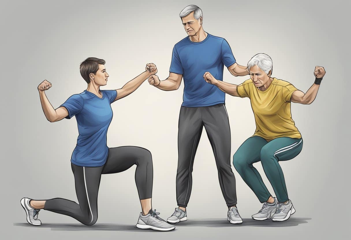 A person with chronic pain engages in guided exercise with a personal trainer, experiencing relief and improved mobility