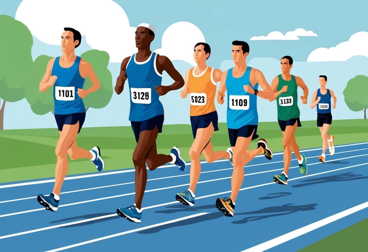 Marathon runners visualize crossing the finish line, focusing on the route ahead and maintaining a steady pace. They mentally prepare for the challenges and set realistic goals for race day