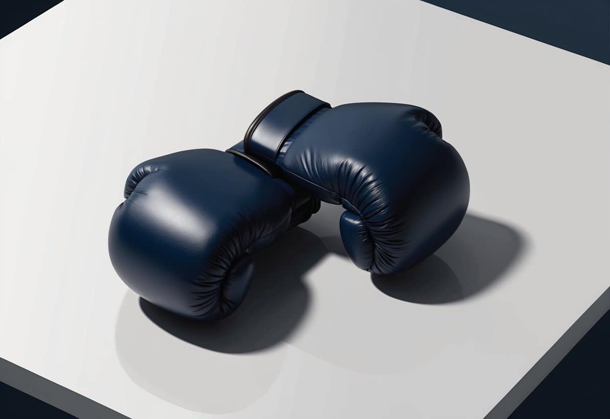 A pair of boxing gloves resting on a clean, white surface with a soft, cushioned interior and a durable, protective exterior