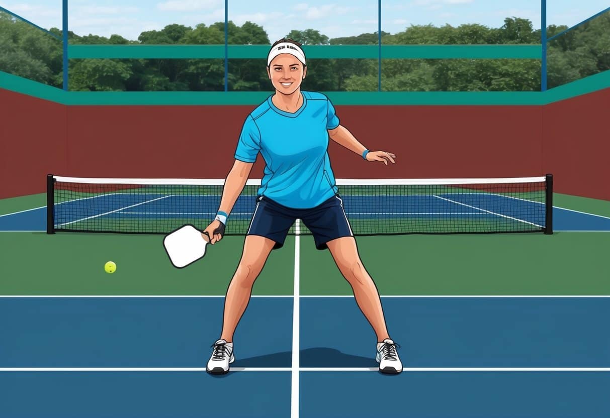A pickleball player performs lower body strength exercises on a court