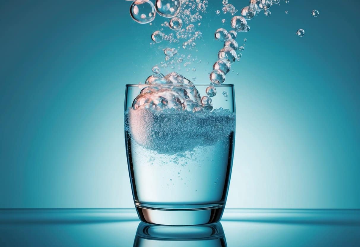 Bubbles rise in a glass of sparkling water contaminated with PFAS