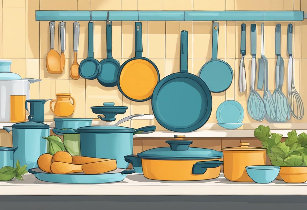 A kitchen scene with various nontoxic cookware options displayed on a countertop