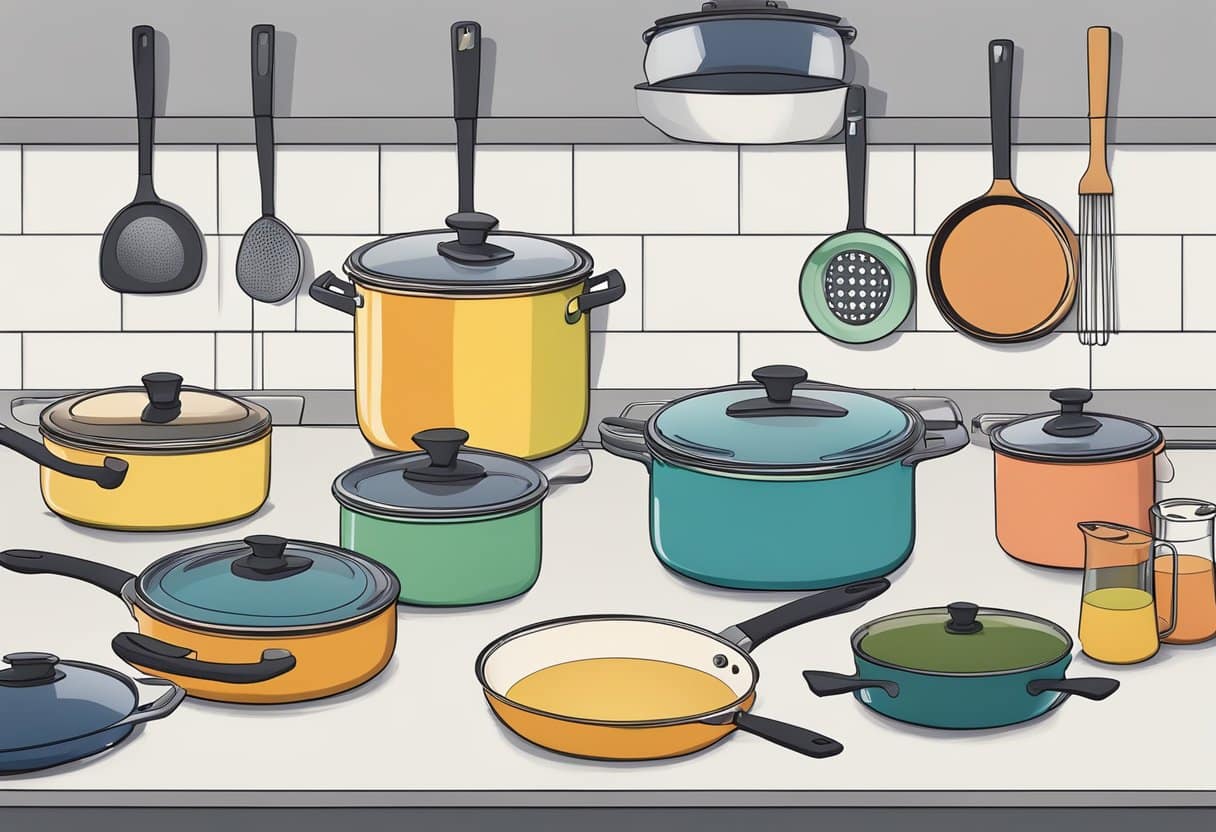 A modern kitchen with the 10.5" Always Pan 2.0 as the focal point, surrounded by various nontoxic cookware and utensils