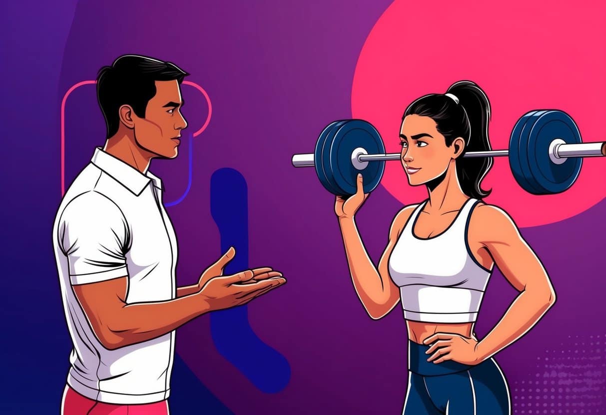 A person and a personal trainer discussing training frequency