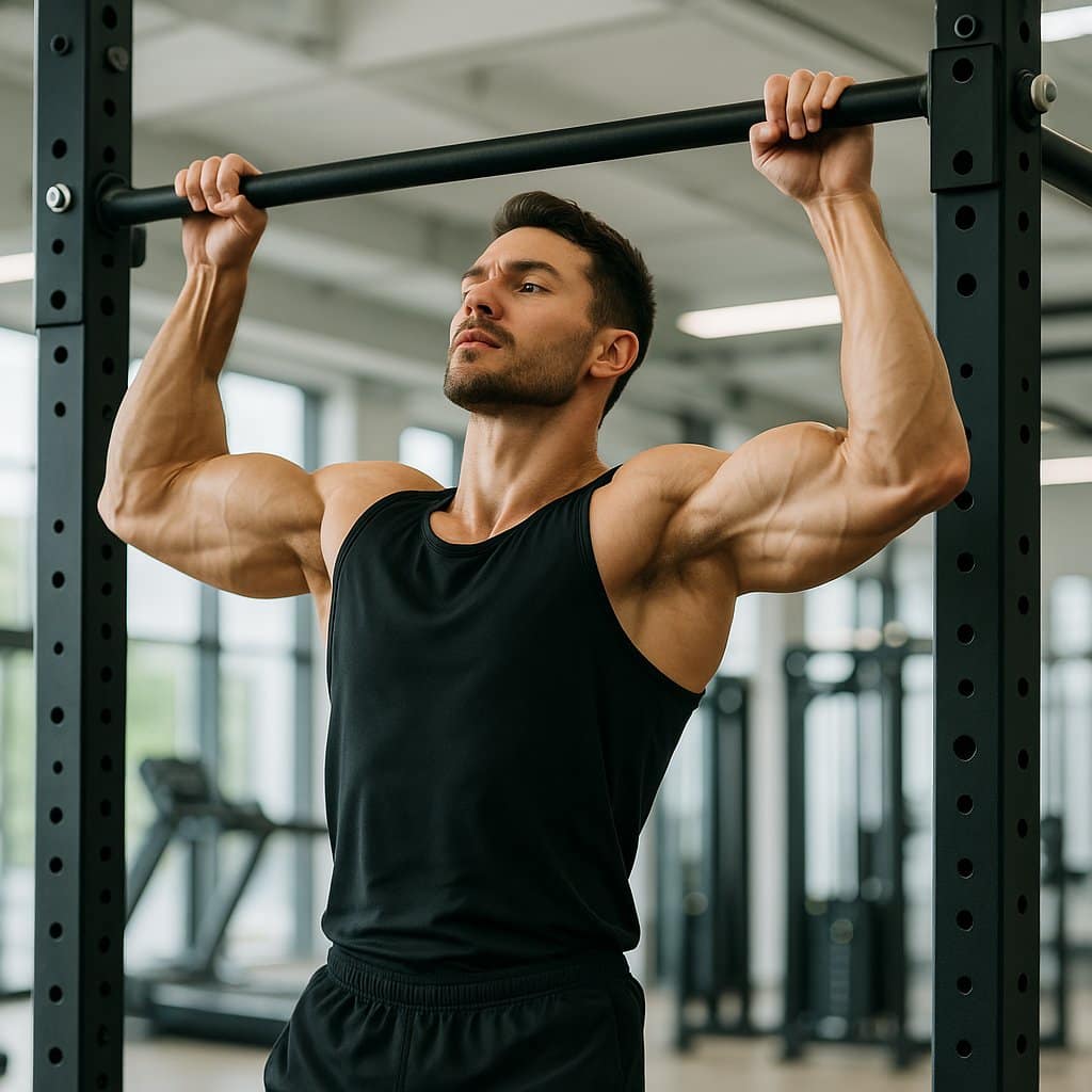 a man holding up a bar