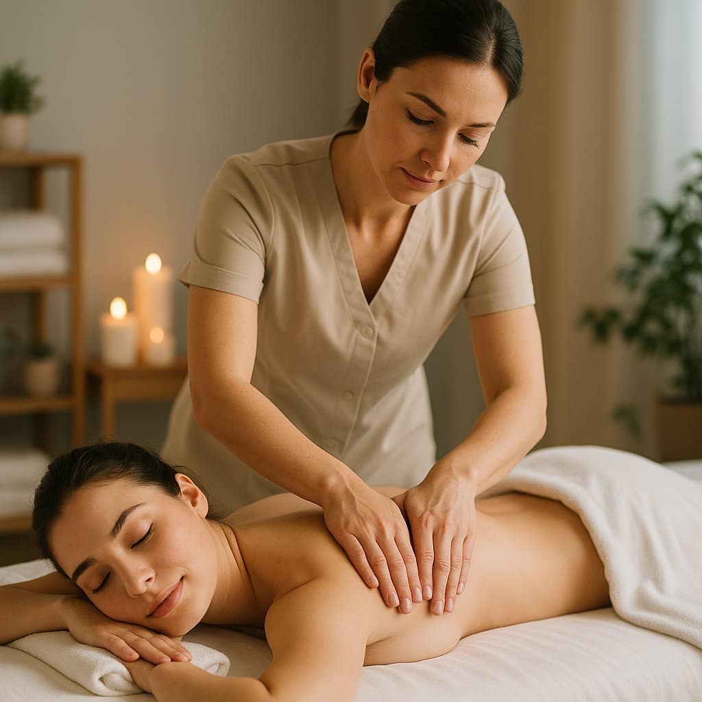 a woman lying on a massage table