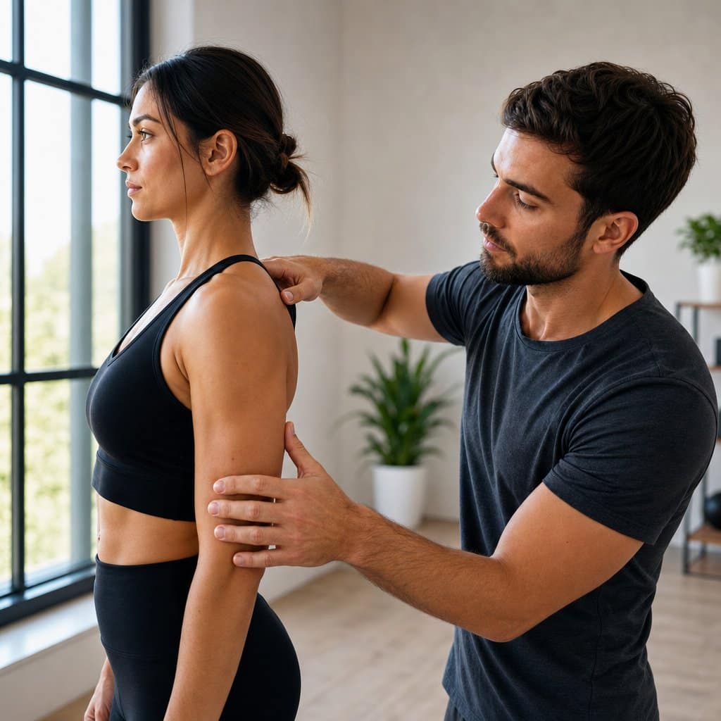 Personal trainer conducting a corrective exercise assessment