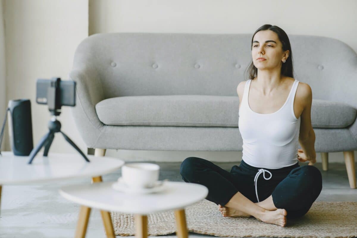 a woman sitting on the floor