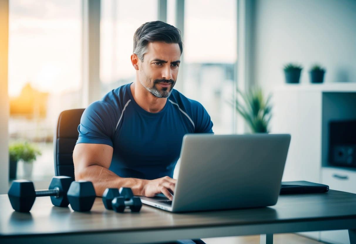 a man sitting at a desk with a laptop